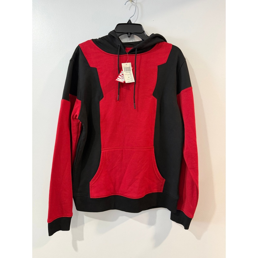 NEW Marvel Deadpool Hot Topic Red Black Hoodie Mens Medium